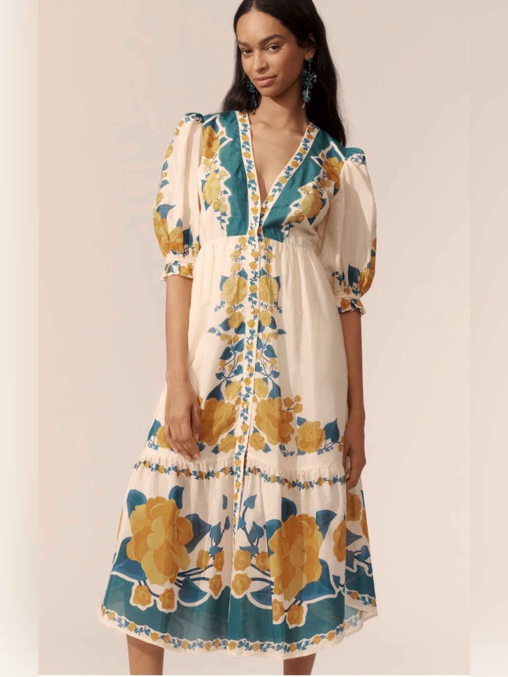 Farm Rio x Anthropologie Puff-Sleeve Midi Dress